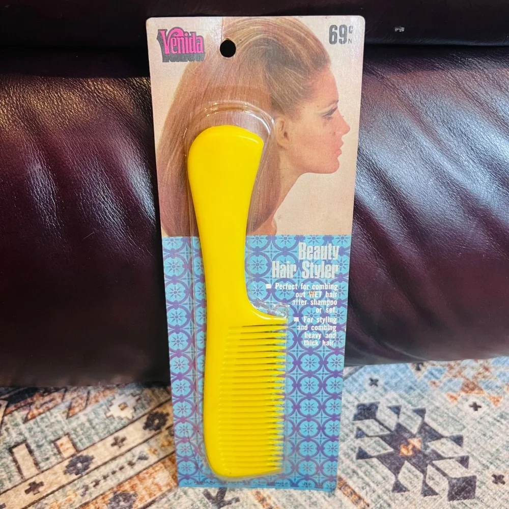 VTG Venida Yellow Plastic Beauty Hair Styler Comb Sealed 1970s‎ Beauty NOS